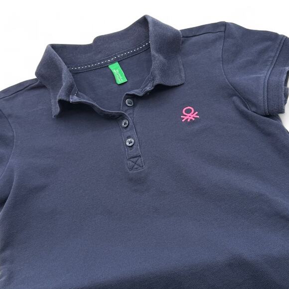 United Colors of Benetton Girls Polo Shirt Navy Preppy Uniform Classic 6-7 120cm - Picture 2 of 6